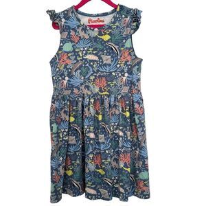 Piccolina Girls 8 Ocean Life Ruffle Sleeve Cuffed Short Sleeve Dress Cotton